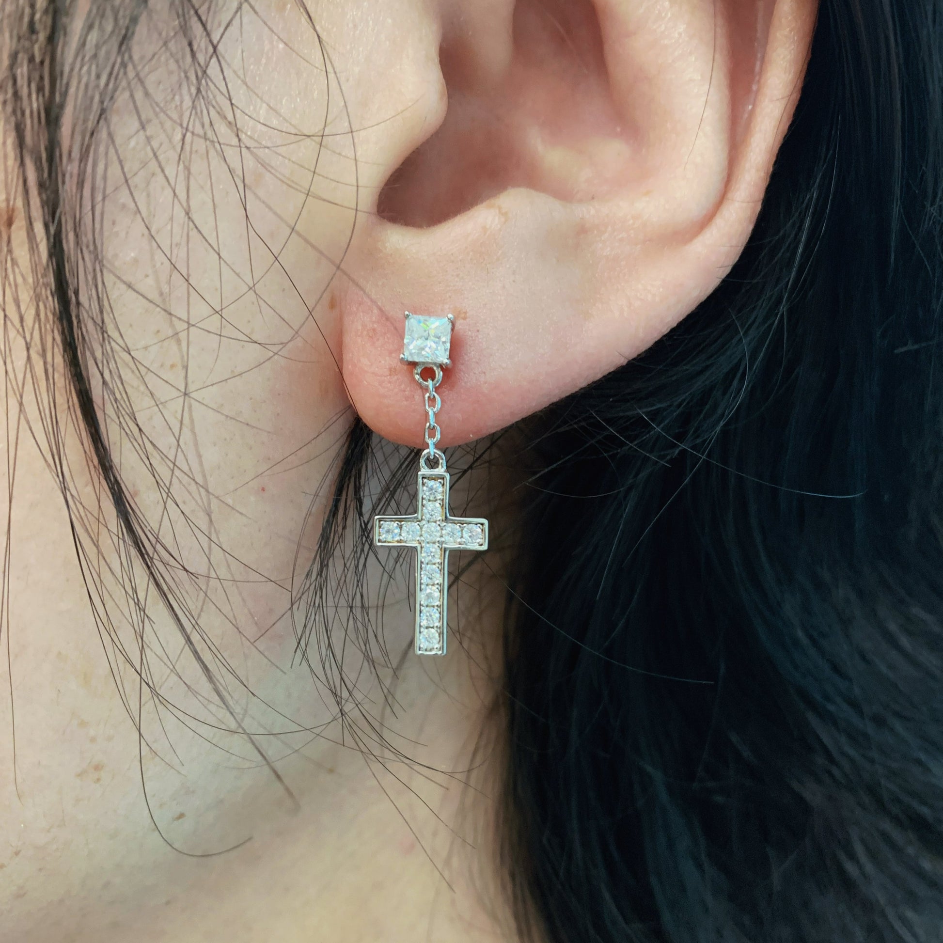 Cross Pendant Ear Stud Dropping  (EDAA) - TMT The Money Thing